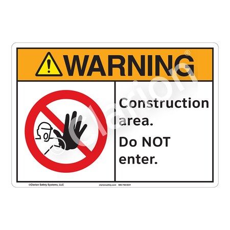 Warning Construction Area Sign (F1250-)|Flexible Polyester 14" X 10" Self Adhesive Back|ANSI Signs|Sign for Construction Area, Manufacturing, Public Buildings, Workplace,